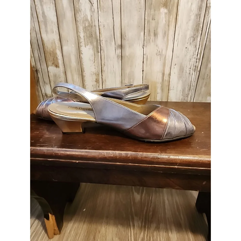 Women's Hush Puppies Gold Bronze Slingback Heels Size 8 VINTAGE - Picture 4 of 7